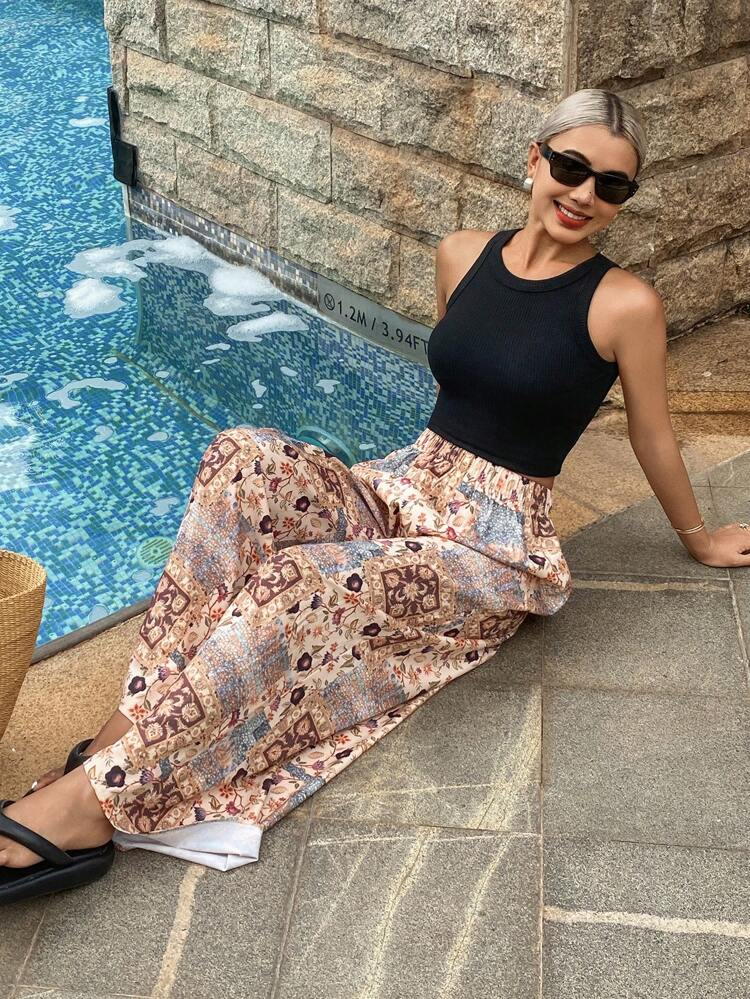 Bohemian Vintage High Waist Flare Leg Wide Leg Pants Boho