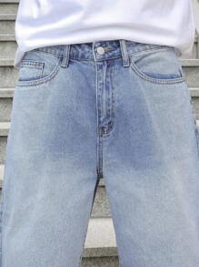 Manfinity EMRG 男士水洗做旧牛仔短裤 - 淺色水洗藍 - 查看 5