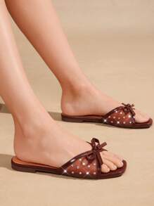 SHUZIA Giày Sandal Đế Bằng Thoải Mái Có Nơ Trang Trí Cho Nữ - Cà phê nâu - Xem 2