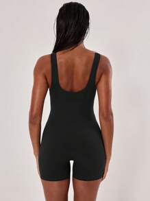 Musera Sport Stitched Seam Detail Scoop Neck Fitted Active-Wear Unitard , Padel, Tennis, Pickleball Gym Fitness Fall Winter