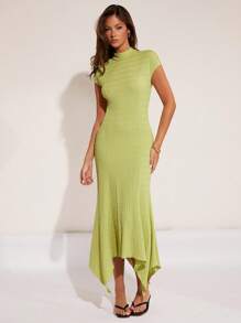 COSMINA 女士优雅不对称下摆提花连衣裙，适合度假、春夏季