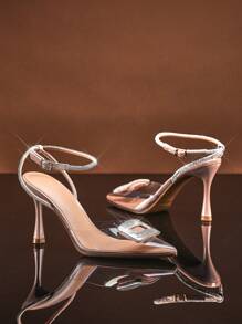 SHUZIA Women Comfortable Kitten Heel Pumps Rhinestone Ankle Strap With Rhinestone Buckle - Beige - View 4