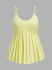 SHEIN EZwear Plus Size Women Yellow & White Floral Embroidered Camisole Tank Top - Yellow - View 5