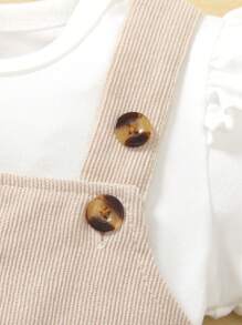 Elladie kids 2 件套幼儿女童休闲纯色短袖 T 恤和可爱围裙连衣裙套装 - 适合春季、夏季、秋季，配有发饰