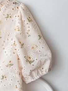 Franclia 优雅时尚镂空刺绣波浪下摆装饰褶饰女式衬衫 - 香檳色 - 查看 3