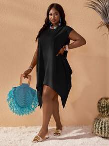 Slaydiva 大码纯色不对称下摆休闲长裙，适合海滩、波西米亚风、节日、狂欢、复活节、老钱风格、乡村音乐会、外出、童话风、度假、西部风格