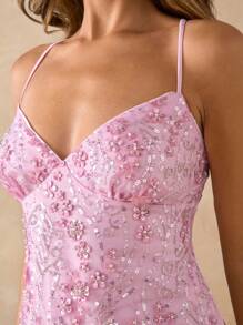 SHEIN BAE Solid Color Sequined Camisole Tank Top For Women, Backless Camisole, Floral Print Camisole, Backless Crop Top For Beach Vacation, Summer