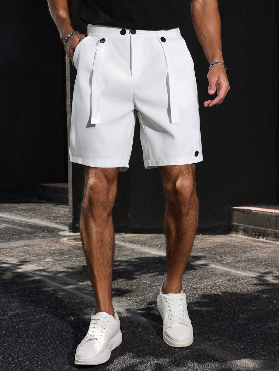 Manfinity Homme Men's Solid Color Casual Everyday Shorts , Men Clothing Men Shorts - White - View 1