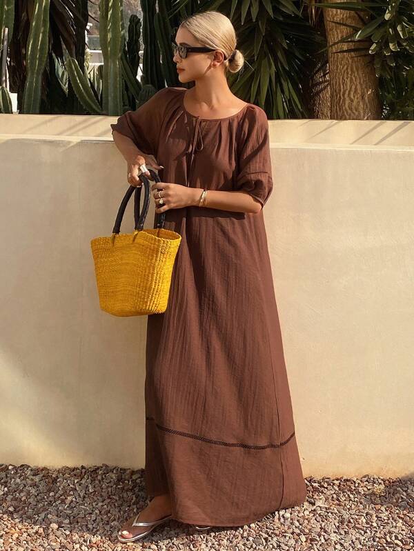 Livesso Summer New Loose Casual Vacation Linen Style Dress For Women