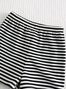 Cozy Pixies 2pcs/Set Baby Boy Striped Collar Short Sleeve Cardigan & Elastic Waist Shorts Set - Multicolor - View 6