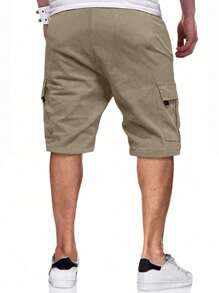 Manfinity Homme Loose Fit Men's Flap Pocket Drawstring Waist Cargo Shorts - Mocha Brown - View 2