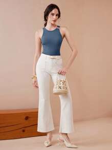 Uhlyne Women's Knitted Textured Minimalist Elegant Casual Metal Circle Hollow Design Sexy Camisole