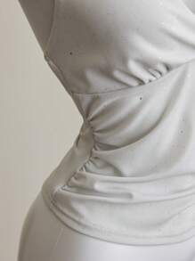 Elamini Sexy Halter Sparkle Tie-Up Tank Top, Fashionable Hot Lady Style - White - View 5