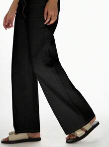 MISSGUIDED 阔腿牛仔裤高腰宽松宽松牛仔裤经典撞色缝线休闲日常穿着秋冬时尚