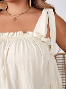 SHEIN CURVE+ Top de verano con volantes en el bajo para mujer de talla grande, vestimenta para vacaciones en la playa, campo o viajes - Albaricoque - Ver 11