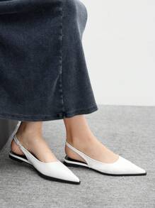 CUCCOO BIZCHIC Giày bệt mũi nhọn màu trơn tối giản, đế bằng da PU, đế xuồng, đế mềm, màu đen, dành cho nữ, giày công sở - trắng - Xem 5