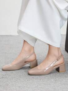 CUCCOO BIZCHIC 女士时尚高跟鞋系带粗跟漆皮全球四季通勤优雅基础款节日度假办公户外服饰 - 淺粉色 - 查看 3
