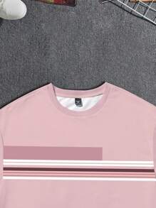 Manfinity Homme Plus Size Men's Casual Striped Round Neck Short Sleeve T-Shirt And Shorts Set, Summer - Multicolor - View 4