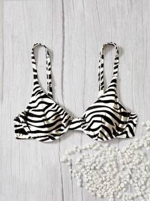 Swim Vcay Summer Beach Zebra Stripe Underwire Bikini Top - Black and White - View 1
