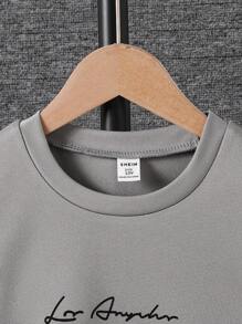 SHEIN 青少年男童休闲标语印花短袖T恤，夏季 - 灰色 - 查看 3