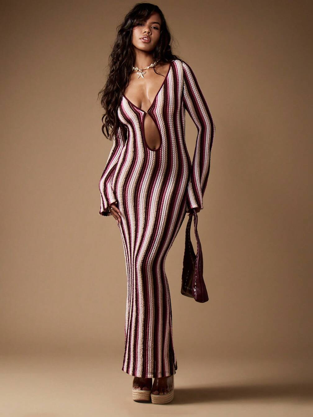 stripe knit bodycon dress Stripe Knit Mini Dress Mustard / Small