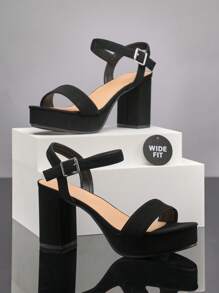 SHUZIA Women Comfortable Elegant Wide Fit Classic Strap Ankle Strap Platform Heel Sandals - Black - View 3