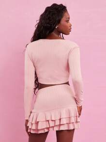 NYA SZN 春季银色细节装饰长袖开衫，适合节日、夏季、早午餐、度假、辣妹风、新娘晚宴、舞会、节日狂欢等场合，女士必备 - 粉色 - 查看 2