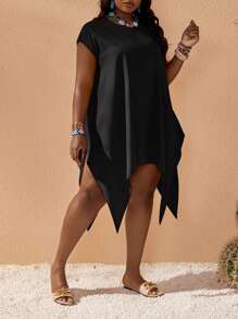 Slaydiva 大码纯色不对称下摆休闲长裙，适合海滩、波西米亚风、节日、狂欢、复活节、老钱风格、乡村音乐会、外出、童话风、度假、西部风格