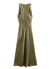 女士优雅长腰褶皱设计连衣裙