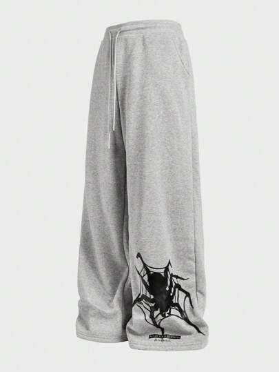 EASEVO بنطلون رياضي رمادي فضفاض مطبوع عليه حشرات العنكبوت بنمط مريح وواسع الساق للرجال كبار الحجم