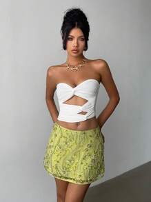 Aloruh 女士性感优雅低腰亮片串珠刺绣喇叭形 A 字迷你裙，适合女性约会、女性夜生活、俱乐部性感