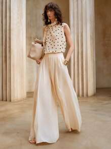 Aveloria 女士荷叶边高腰阔腿宽松休闲纯色裤