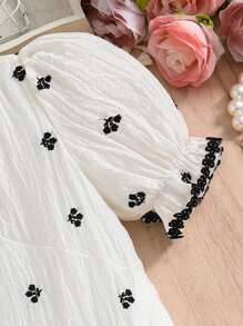 Tween Girls Cute & Sweet Floral Textured Fabric Vacation Dress - White - View 3