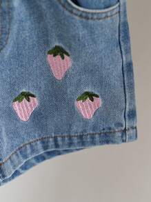 2pcs/Set Baby Girl Spring&Summer Casual Style Strawberry-Shape Sleeveless Slip Top&Short Jeans - White - View 7