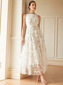 Aveloria Rosie Layered Flower Textured Luxury Sleeveless Dress For Women Elegant Fashionable Style All Over Print For Summer Spring Fall Autumn