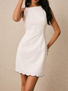 Poéselle Robe mini d'été élégante et simple à col arrondi sans manches, de couleur unie, pour femmes