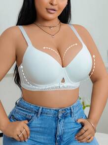 SHEIN 1 pieza Sujetador de encaje y malla con aros de soporte para tallas grandes