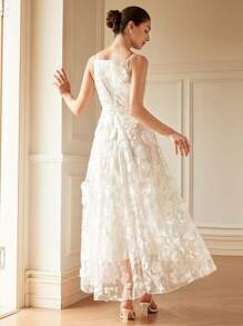 Aveloria Rosie Layered Flower Textured Luxury Sleeveless Dress For Women Elegant Fashionable Style All Over Print For Summer Spring Fall Autumn