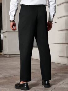 Manfinity CasualCool Pantalones de unicolor con bolsillos y presillas para cinturón, pantalones casuales de verano para hombre de talla grande