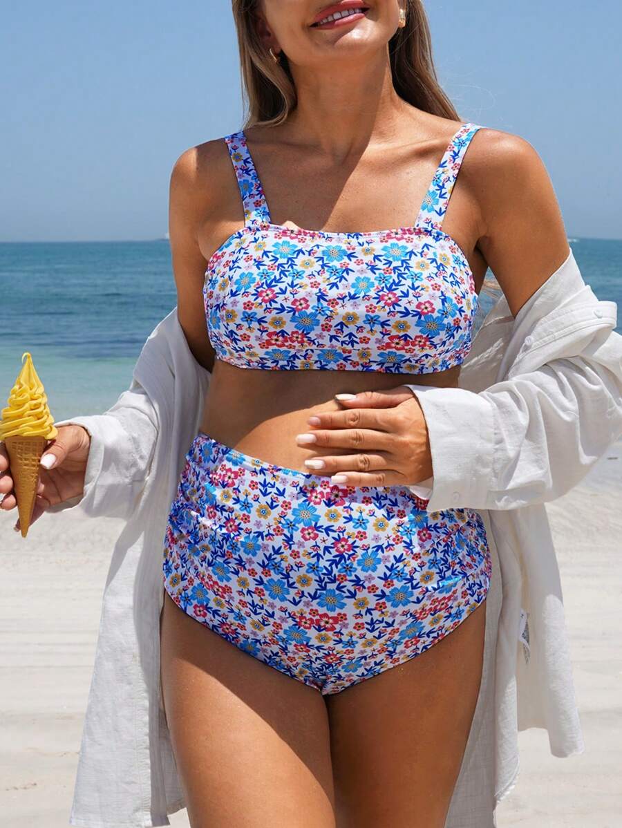 SHEIN Spring/Summer Ditsy Floral Beach Bikini Set, Casual Vacation