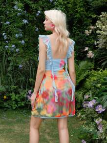 SHEIN MOD Robe d'été romantique en mousseline à imprimé floral - Multicolore - Voir 2