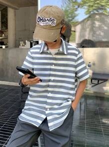 SHEIN 青少年男孩休闲短袖衬衫，运动、街头、朋克、摇滚、校园风格，适合日常外出、派对、音乐节，适合春夏季 - 彩色 - 查看 5