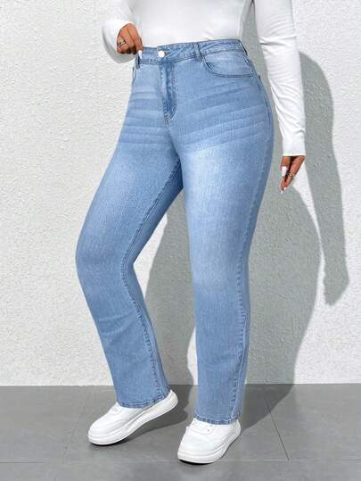 SHEIN ICON Plus Size Women Pocket Detail Fitted Stretchy Skinny Jeans, Versatile