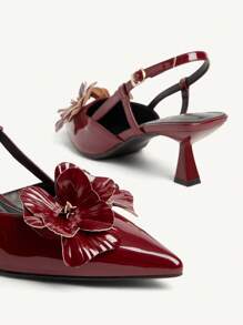 CUCCOO CHICEST Tacones de salón con decoración de flores, elegantes y de tacón medio para mujer. Zapatos de tacón alto de cuero sintético románticos y elegantes, adecuados para citas y fiestas - Burdeos - Ver 10