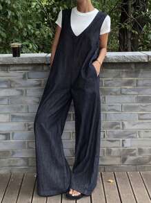 DAZY 女式深V领牛仔背带裤，休闲街头风格连体裤