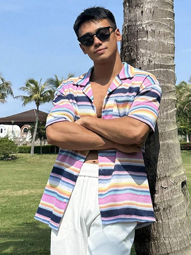 Men's Summer Striped Multi-Color Knitted Beach Vacation Sweater