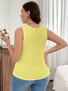 SHEIN LUNE 加大码 V 领无袖背心，柔软拉绒面料，百搭 - 黃色 - 查看 2