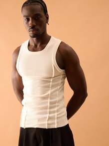 Musero 男士圆领缝线细节紧身罗纹背心，适合秋冬季叠穿