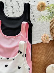 SHEIN Set de 3 piezas Pelele casual y lindo de punto a lunares y liso sin mangas para bebé niña - Multicolor - Ver 3