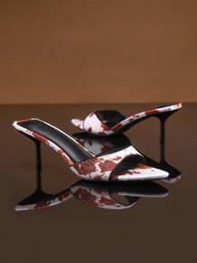 SHUZIA Sandalias de tacón alto con estampado animal, sencillas, occidentales, bohemias, femeninas, de fiesta y sexys, con piel sintética de poni